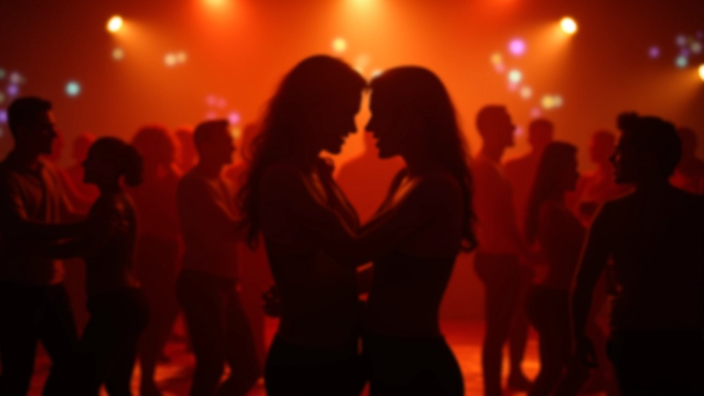 Couples dancing salsa in Dublin nightclub, warm amber lighting, energetic dance floor