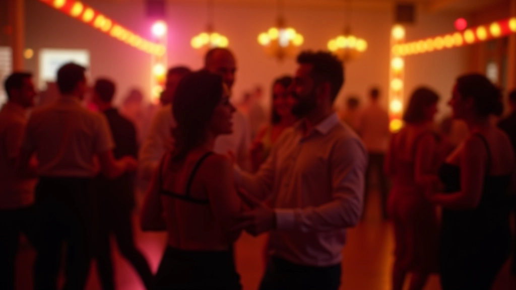 Vibrant Dublin city venue with dance floor and people enjoying salsa music together in evening light