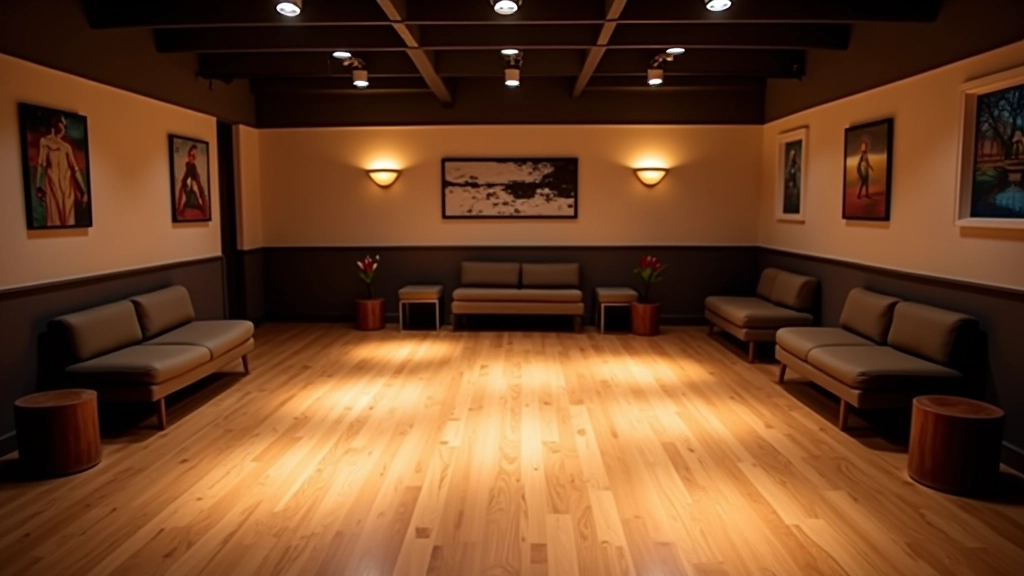 Cork venue interior with dance floor, subtle lighting setup, comfortable seating areas around the edges, relaxed social atmosphere